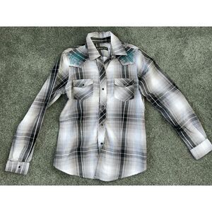 Roper Plaid Button Down Embroidered Shirt Adult Small